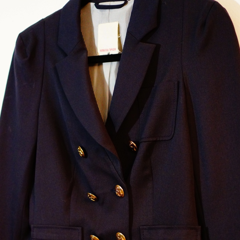 Rebecca Taylor Double Breasted Navy Blazer Gold Buttons